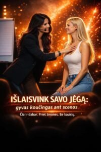 gyvas koučingas ant scenos su koučere Dominyka Jaškute