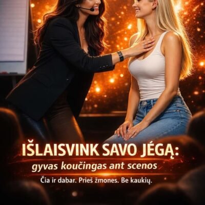 gyvas koučingas ant scenos su koučere Dominyka Jaškute